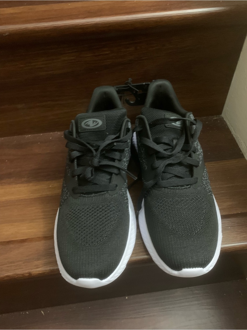 New men’s Athletic Works Black Knit Sneakers with White Soles. Size 8